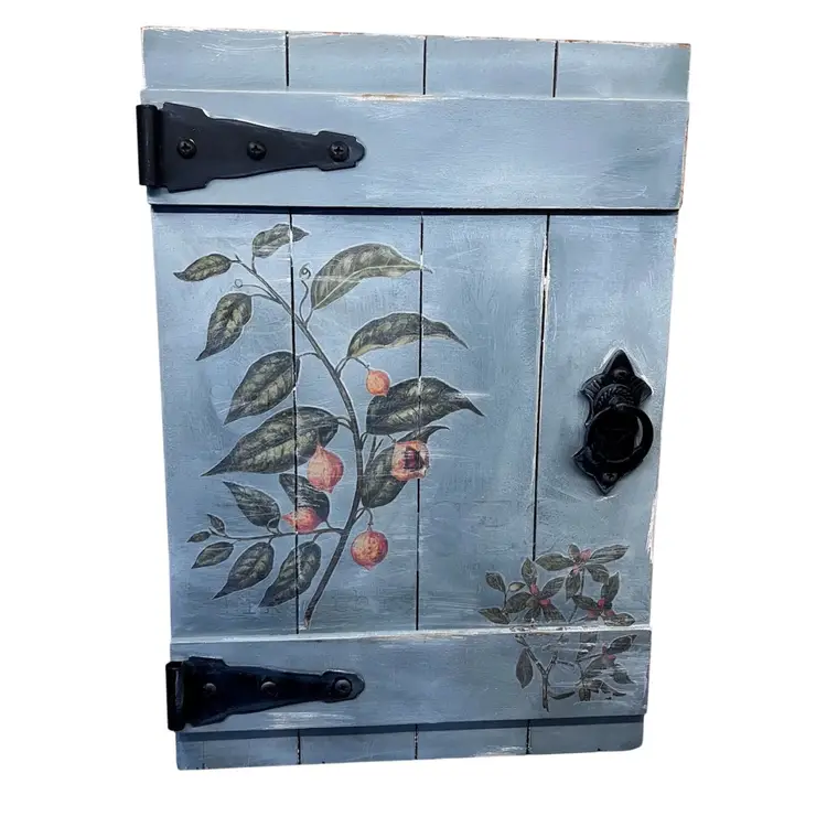 Upcycled Hand, Painted Floral Blue Gray Wall, Decor, Cottage Core Farmhouse Country