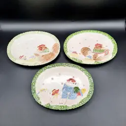 Vintage Fitz & Floyd 1987 Bacon and Eggs Hens and Chicks Easter Plates Set of 3