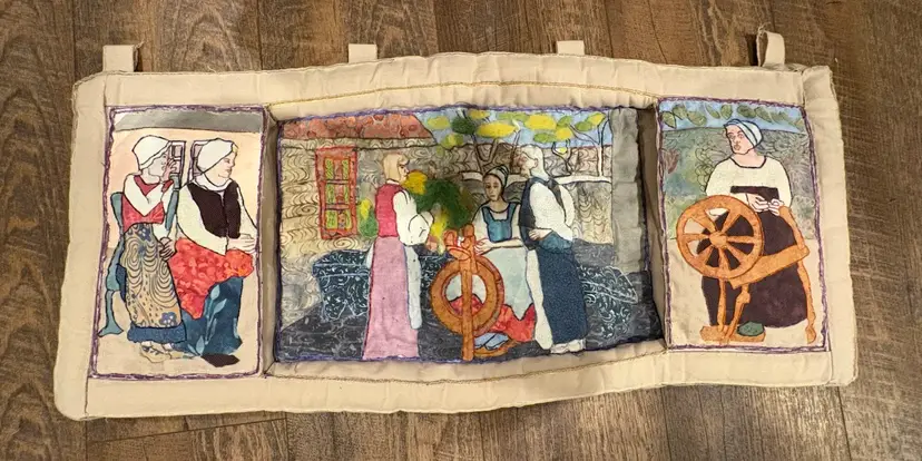 Vintage Scottish Quilt Wall Hanging Hand Stitched Folk Art