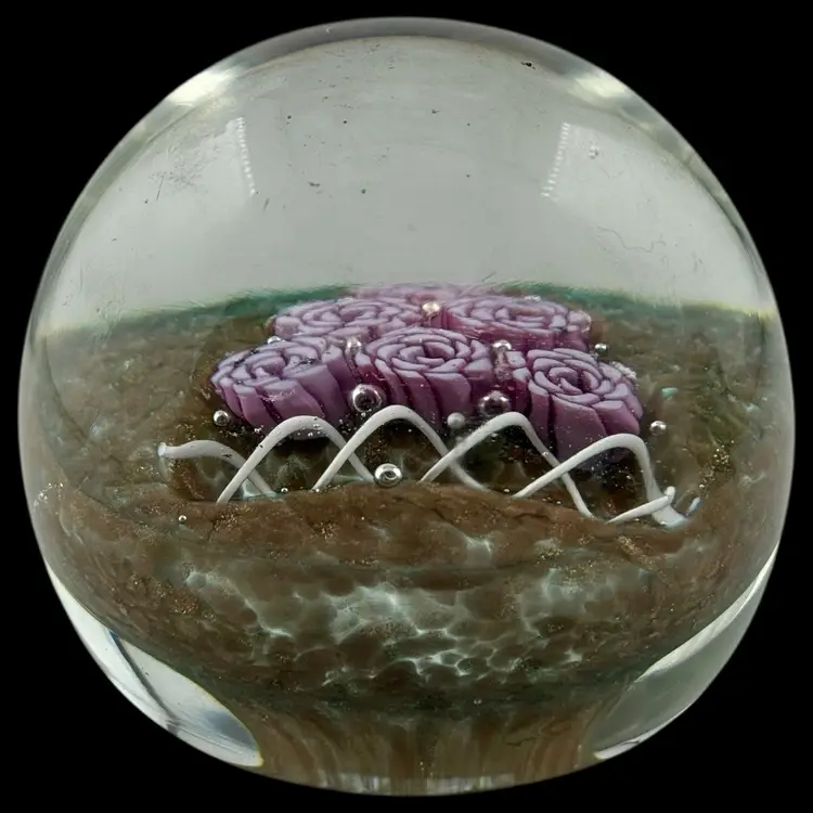 Murano Fratelli Toso Rosette Aventurine Glass Paperweight 3”