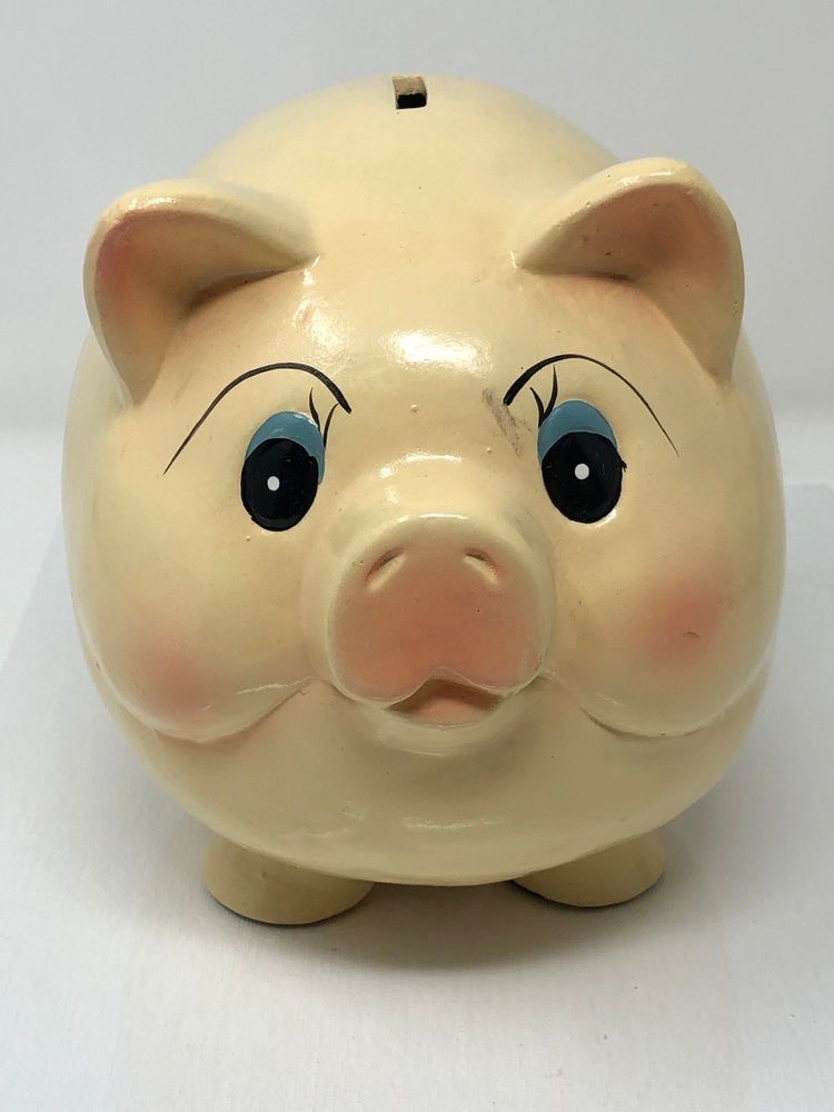 Blue-Eyed Piggy Bank with Blushing Pink Cheeks READ