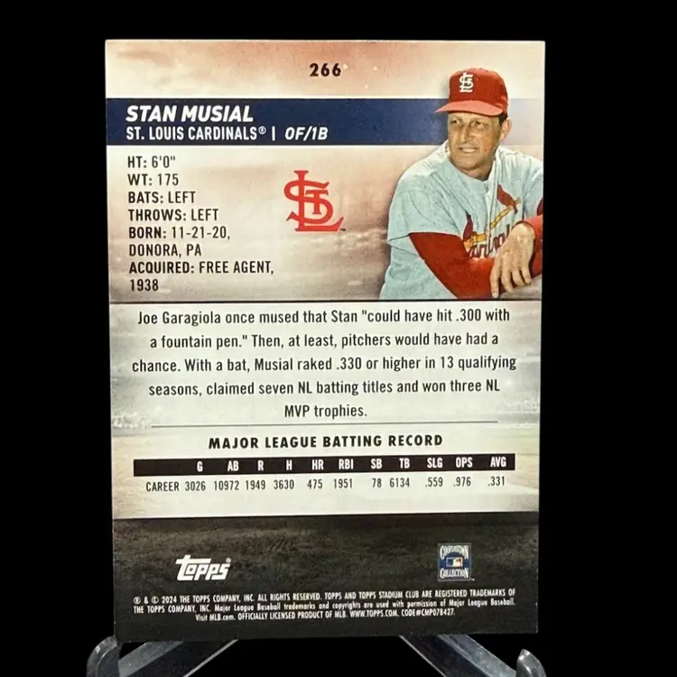 Stan Musial 2024 Stadium Club #266 Red Foil St. Louis Cardinals Hall of Famer