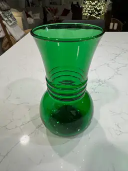 Vintage Anchor Hocking Forest Green Ribbed Glass Vase