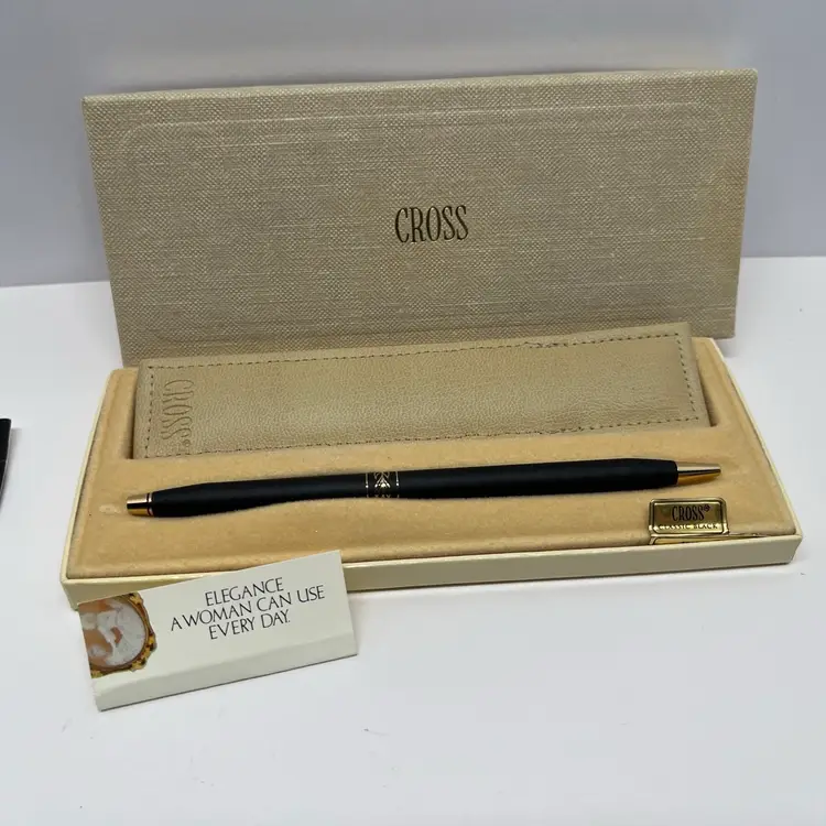 Cross Ladies Twist Pen Black & Gold w/ Pouch & Box 2542 + ballpoint refill BLue