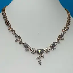 Gorgeous Rose Gold Necklace with CZ? Stones 15” Long Gold Over Clasp