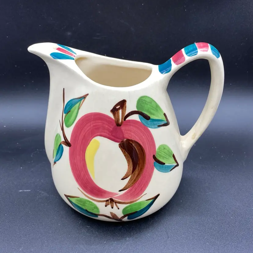 #2115 Purinton England Slip Ware Pottery Pitcher Apple Pattern Juice Jug