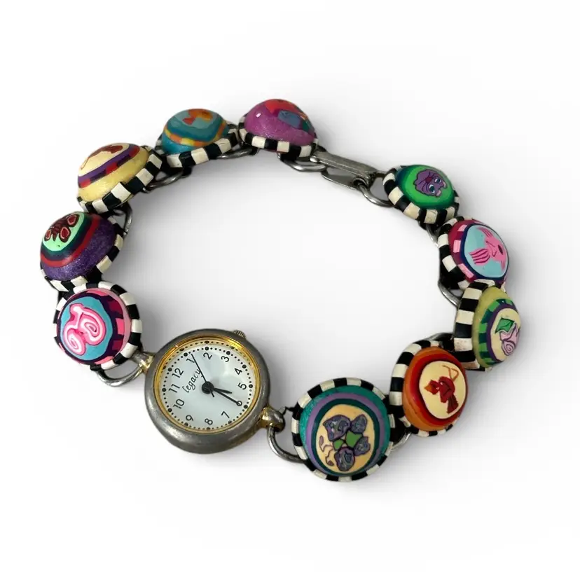Stainless Steel Backed Colorful Bead Design Wrist Watch (watch needs repair)