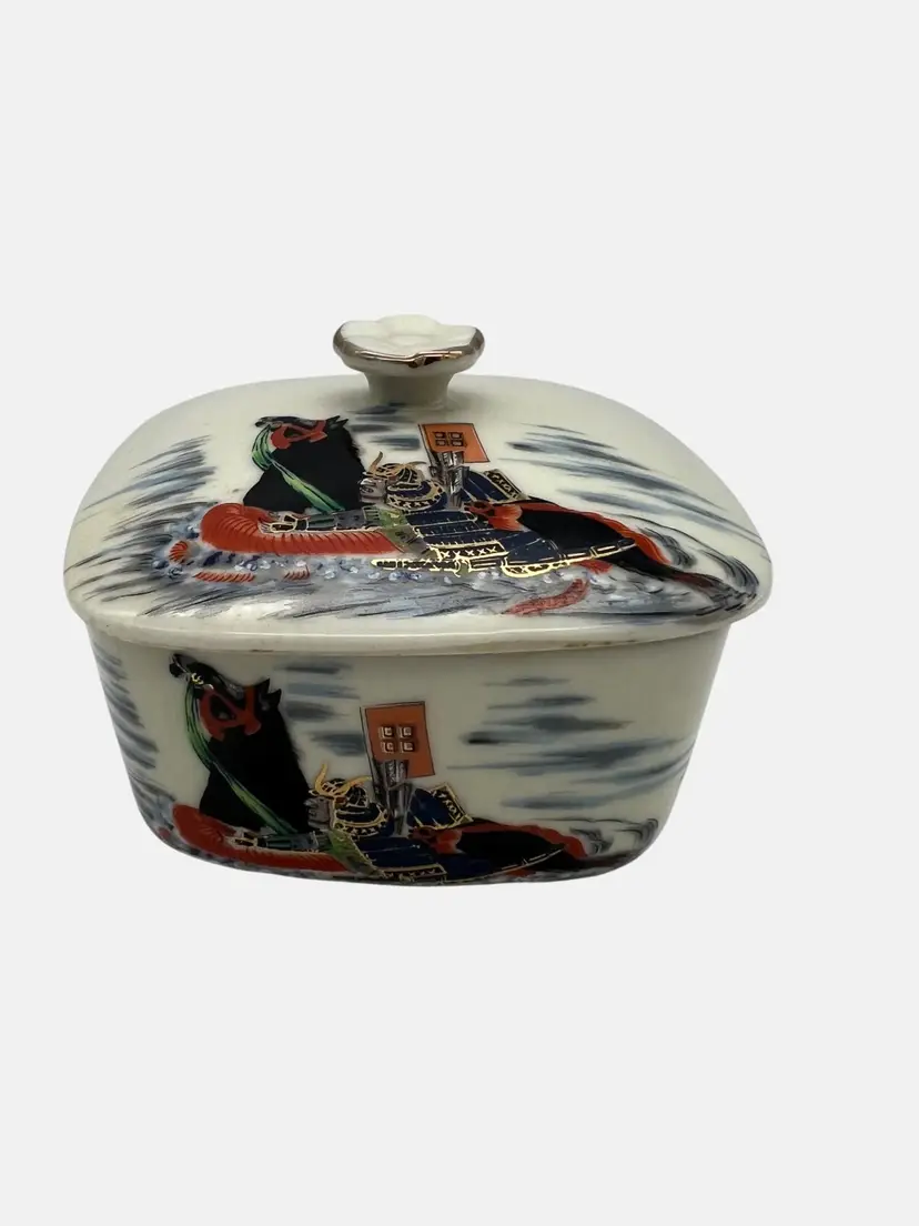 Vintage UCGC Japan Ceramic Trinket Box with Lid Horse & Rider Design