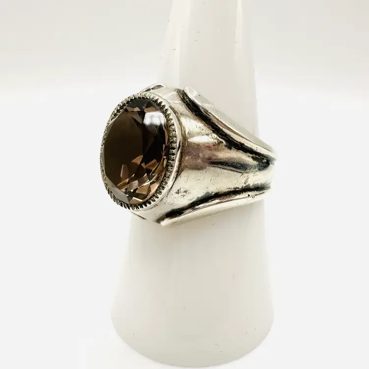 Vintage Sterling Silver Smoky Topaz Unisex Ring, Size 9