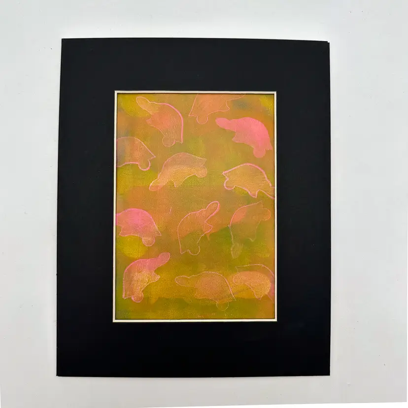 Acrylic Gel Plate Print "Tiny Little Turtles" Multicolor Original Art