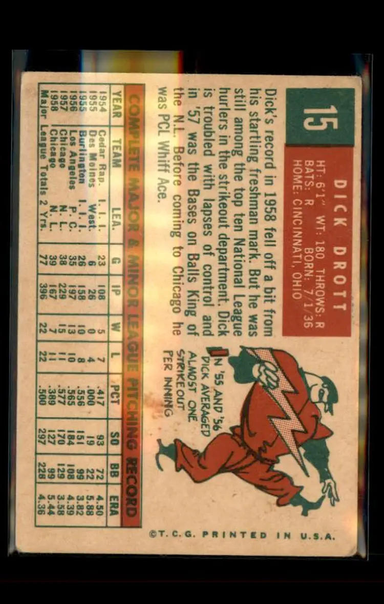 1959 Topps #15 Dick Drott - (pk4) - Chicago Cubs