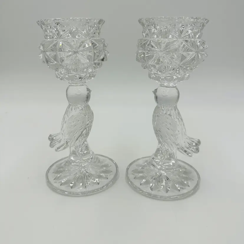Vintage Hofbauer Byrdes Candle Holders Bird West Germany Pair Lead Crystal