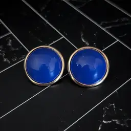 Vintage Stud Earrings Large Domed Blue Statement Chunky