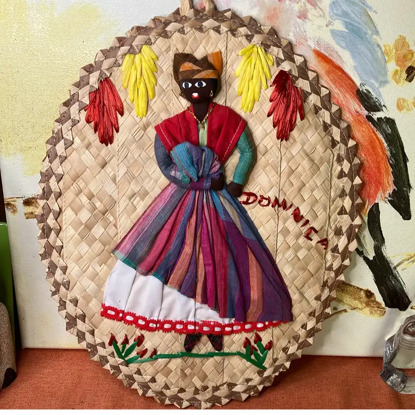 Vintage Olympics! Dominica- Handmade Wall Art Woman In Dress