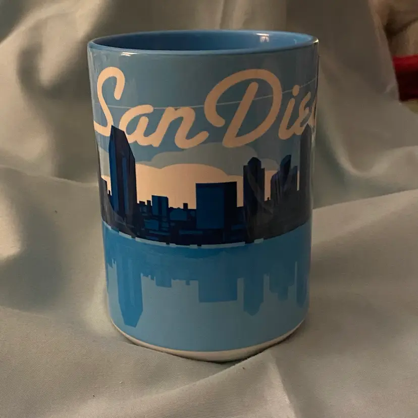 Coffee Cup Mug San Diego CA California Skyline Graphic Blue 4”H X 3”W