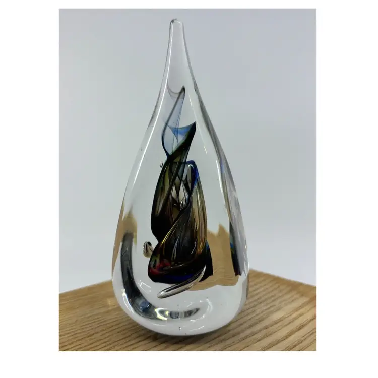 Marian Pyrcak Polish Art Glass Teardrop Paperweight Signed 5.25”
