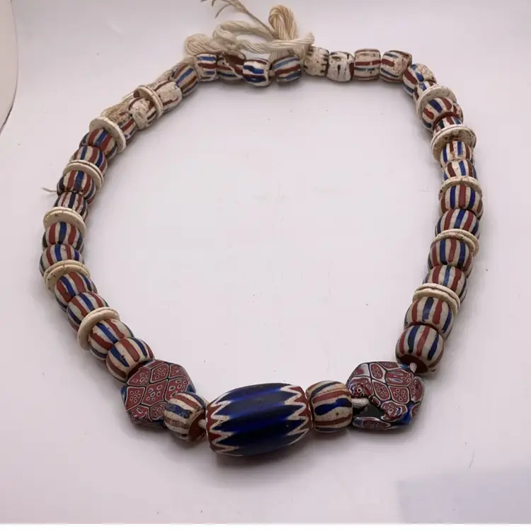 Vintage Trade Beads Strung 24”, Red White Blue As Is, As Shown