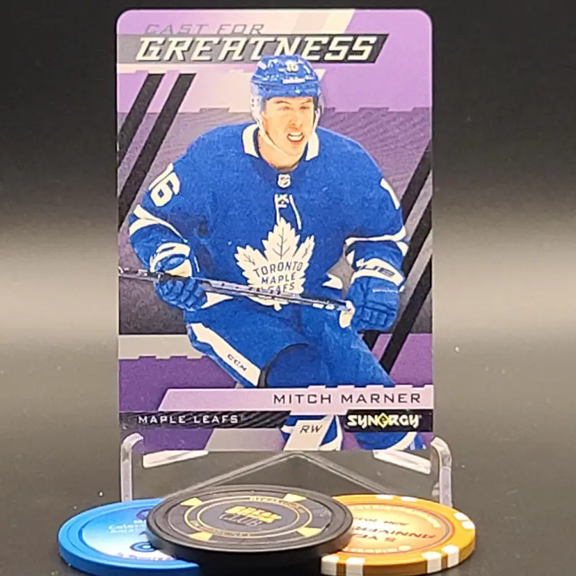 Mitch Marner 2022-23 Upper Deck Synergy Cast For Greatness SP Metal Insert Purple Parallel Card #CG-17 - Toronto Maple Leafs Hockey Card