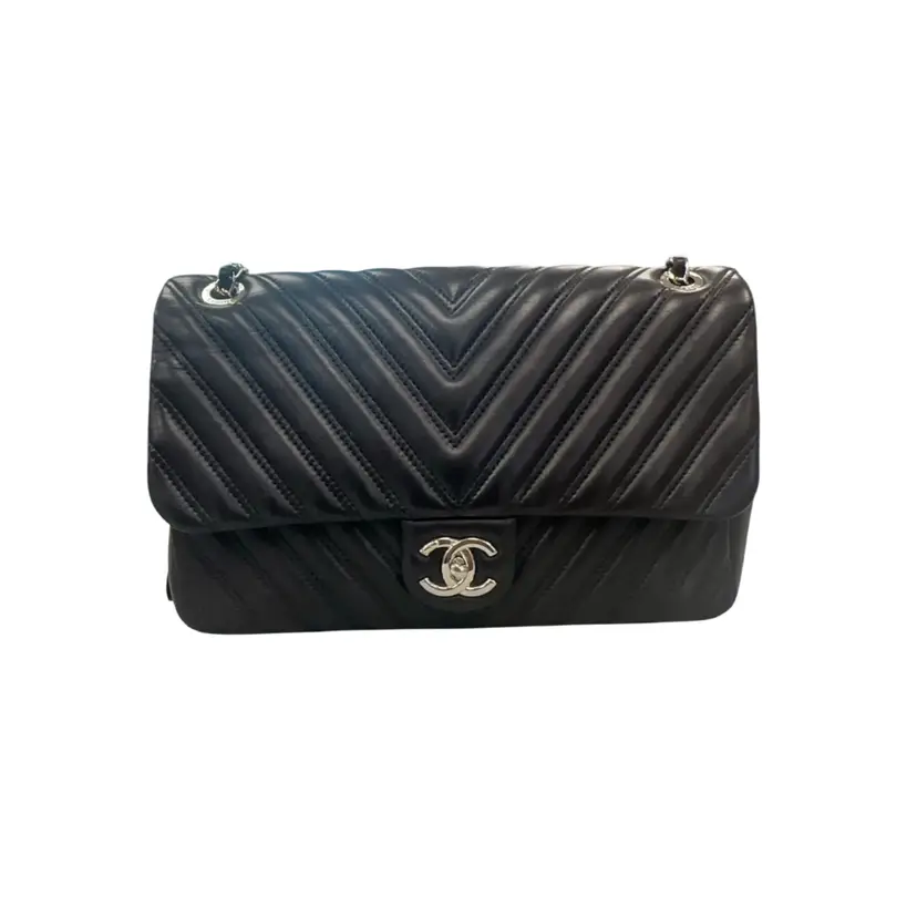 Chanel Black Quilted Chevron Jumbo Single Flap Bag