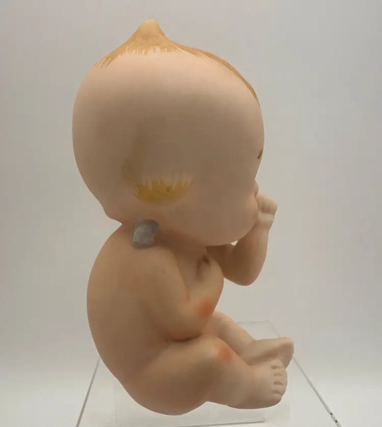Vintage Lefton Kewpie Baby Sucking Thumb Bisque Blue Wing Figurine 4.5 in Tall