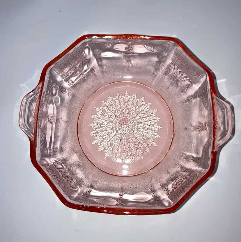 Vintage Anchor Hocking Princess Pink Depression Glass Octagonal Dish!  6” Wide x 1 3/4” Tall!