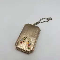 Antique Art Deco Nickel Silver Purse With A Compact Coin Holder Guilloche Design