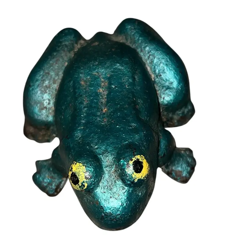 Vintage Painted Green Frog Doorstop 6 Pounds 5.5 Inches Long Marked LW