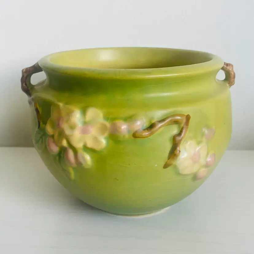 Vtg Roseville Pottery Apple Blossom Small Jardiniere Vase #300-4 USA 1948 Design