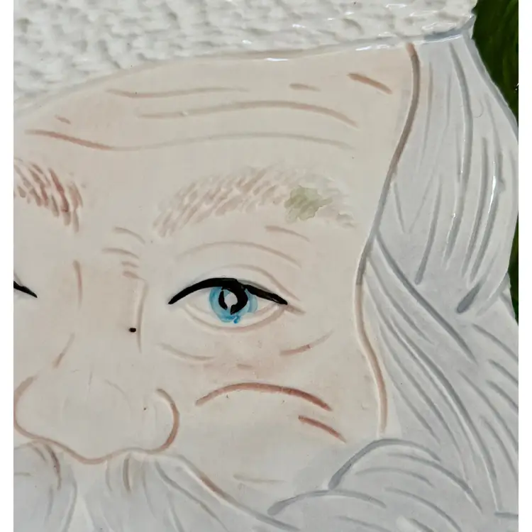 Italian Pottery Santa Claus Trivet Wall Hanging Ceramic Christmas Jolly Holiday
