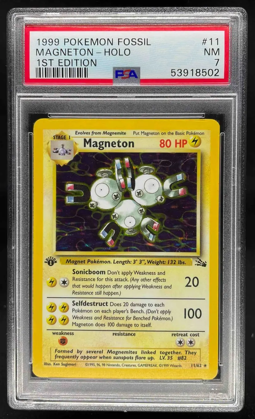 1999 Pokemon Fossil 1st Edition Magneton PSA 7 Near Mint #11/62