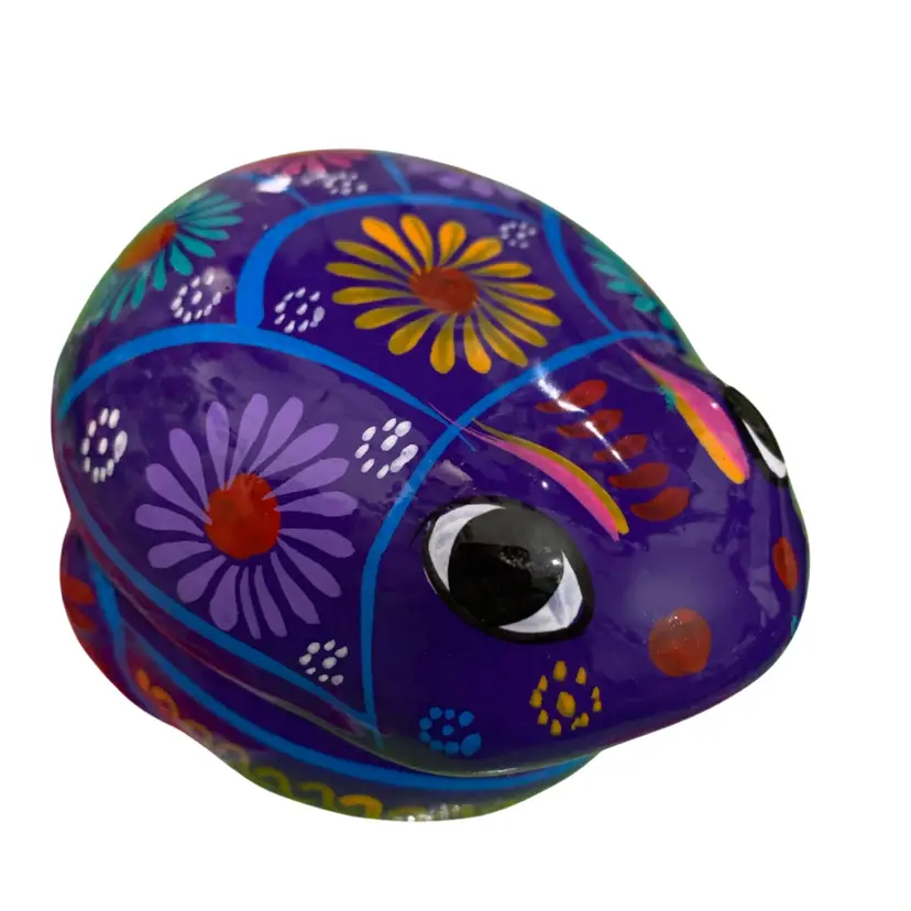 15.  Colorful Purple Frog 🐸 Shaped Talavera Trinket Box Featuring   Floral Flower Design