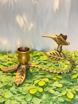 Vintage Brass Figural Hummingbird & Leaf Candle Holder