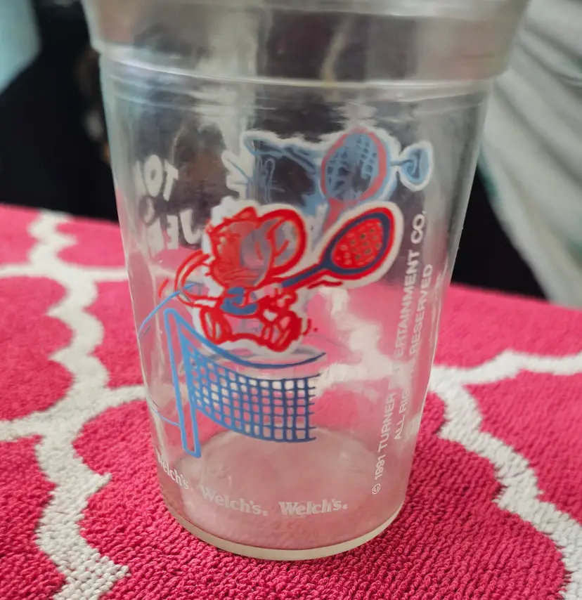 1991 Welch’s Tom & Jerry Tennis Glass Vintage Jelly Jar Cartoon Collectible