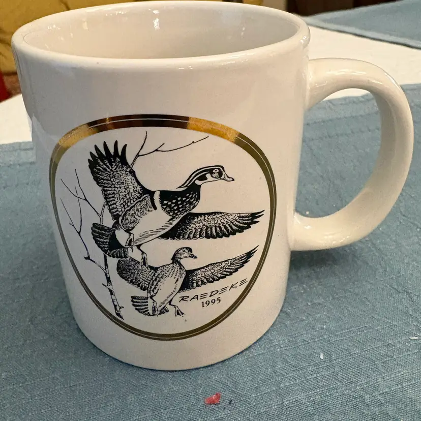 Vintage 1995 Wildlife Coffee Mug Flying Ducks By Jerry Raedeke Framed In 22k...