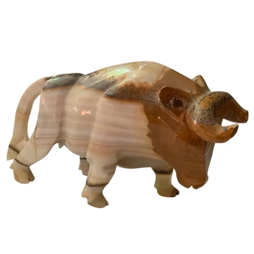 35.   Gorgeous 10” By 5.5” Handcrafted Hand Carved Of Multicolored Onyx Marvel Bull 🐂 Bison 🦬 Figurine