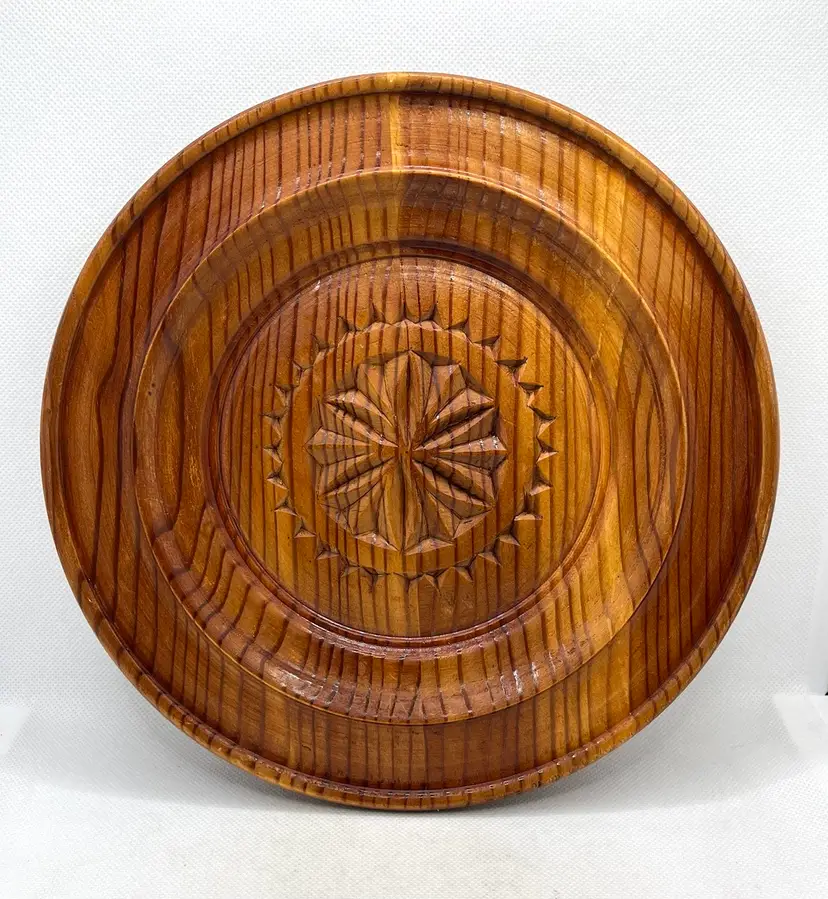 Decorative Carved Wood 9” Wall Plate Hanging Wood Art Gallery Wall Boho