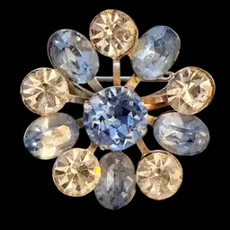 Coro Silvertone Light Blue And Clear Stone Round Brooch 1”