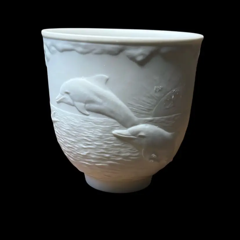 13a. Lladro "Dolphins At Play" #7658 Votive 3-1/2” Tall