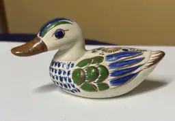 Tonala Mexican Pottery Bird Hand Painted Folk Art Signed 7” long
