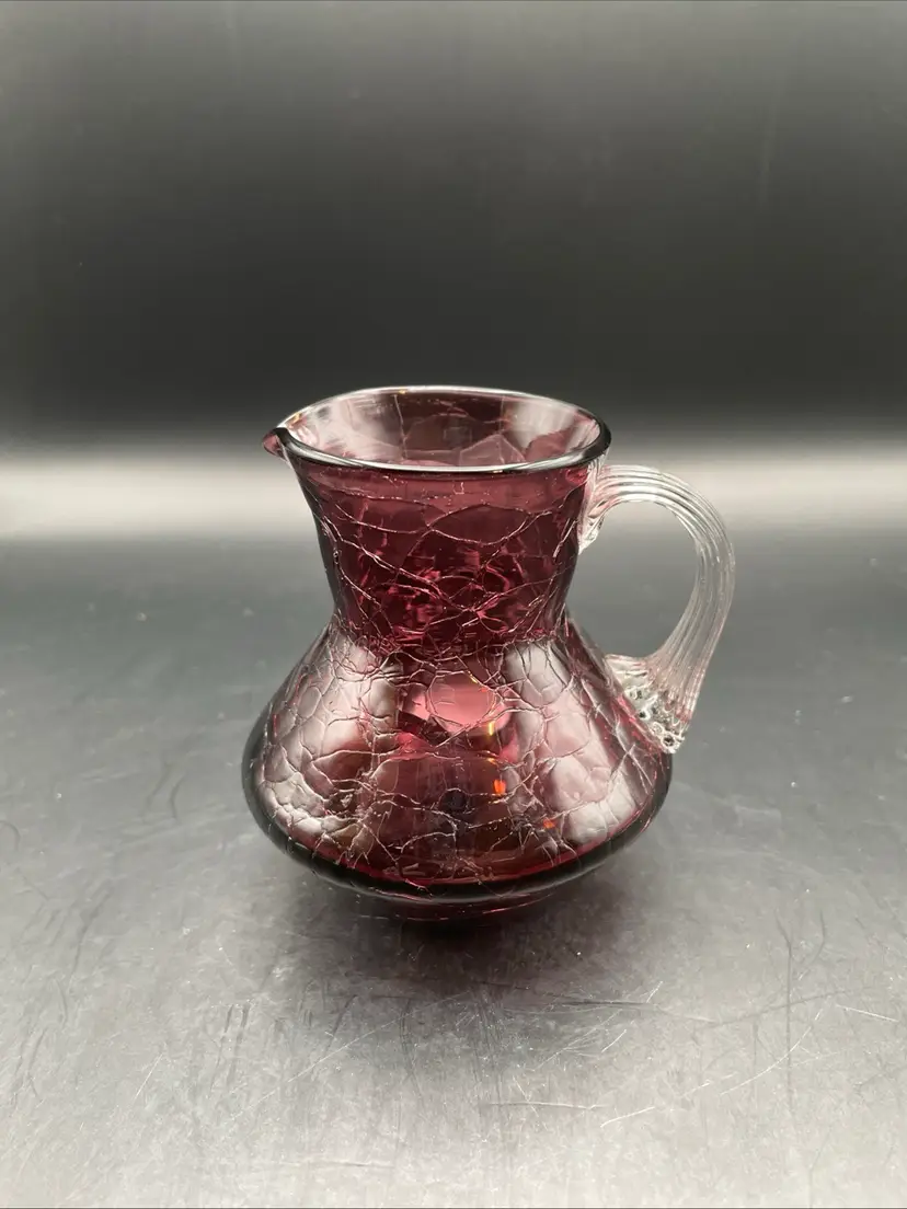 Cranberry Crackle Glass 4” Pitcher Vase