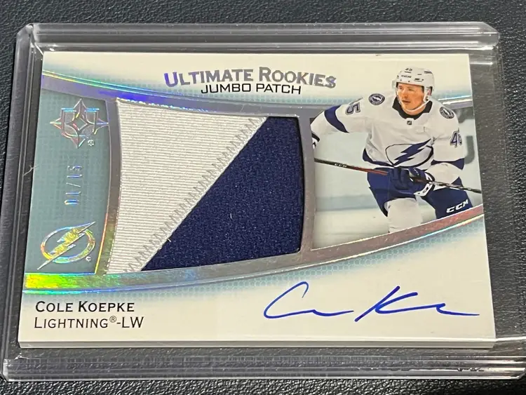 2022-23 Upper deck Ultimate Rookies jumbo Patch Auto Cole Koepke /15