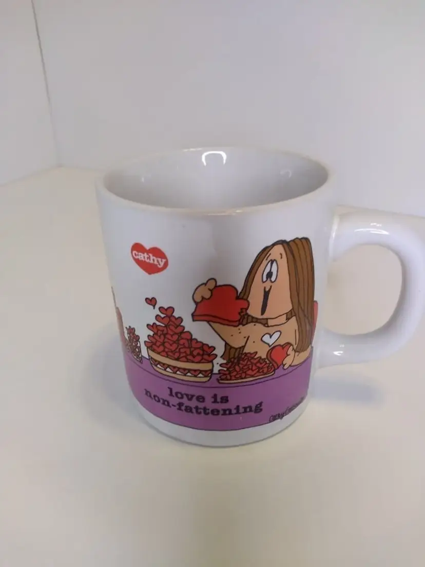 Vintage 1983 Cathy Guisewite Mug "Love Is Non-Fattening" Comic Coffee Cup