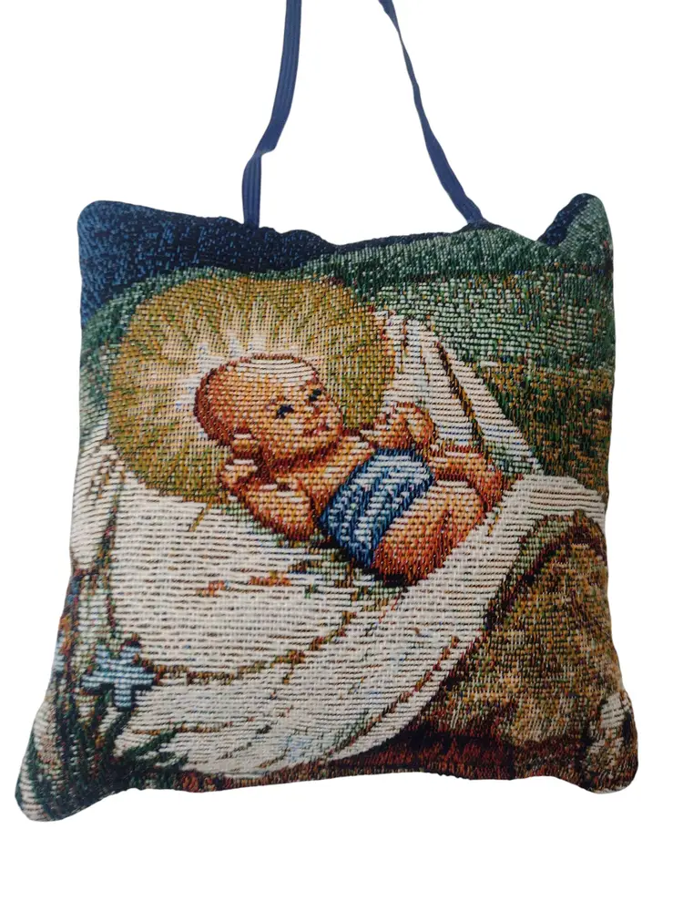 Vintage Baby Jesus Tapestry Pillow Door Hanger Religious Nativity