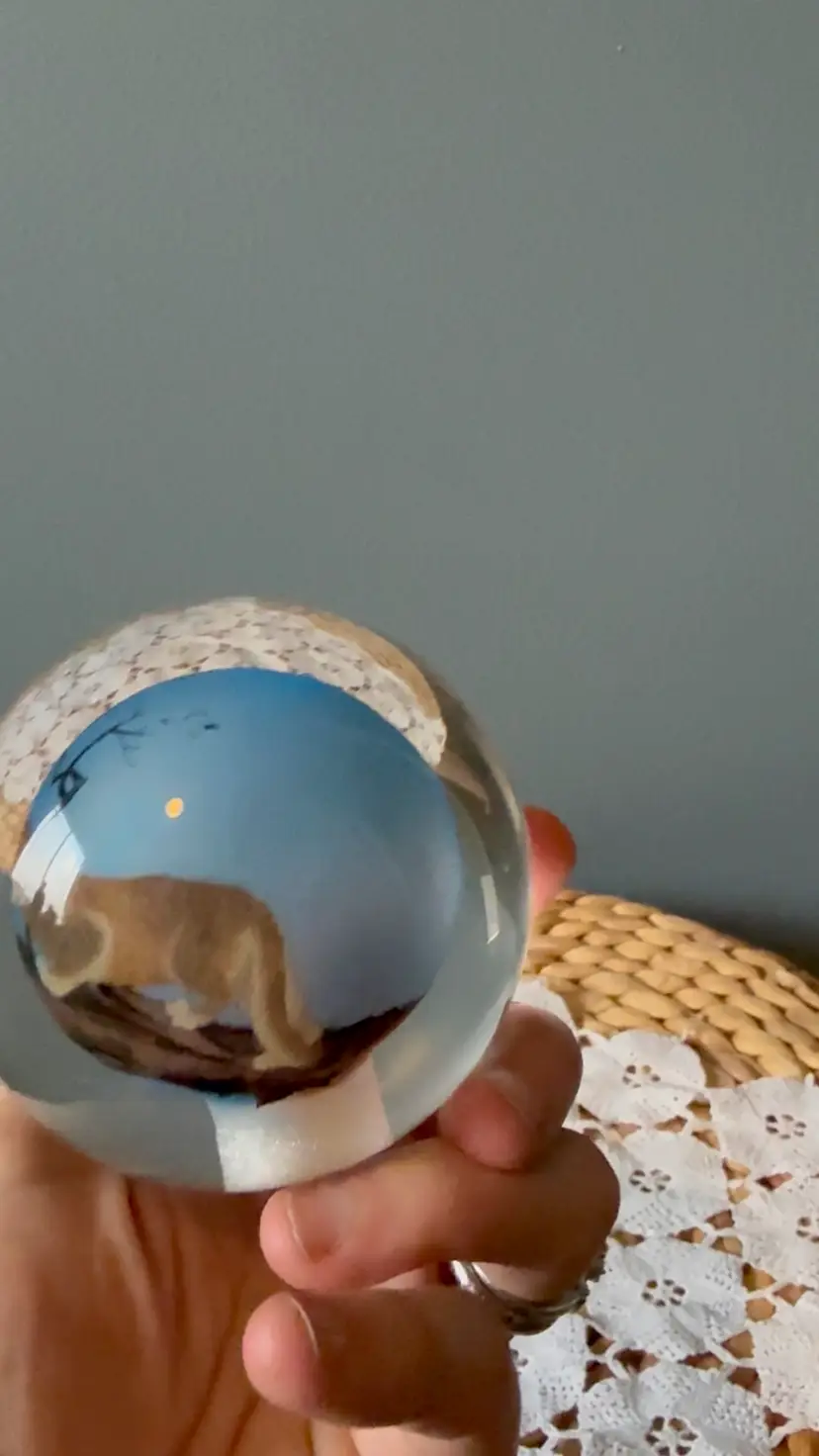 Hand Reverse Painted Cougar Art Glass Paperweight – Wildlife Mountain Scene