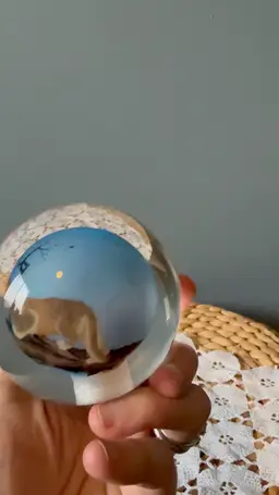 Hand Reverse Painted Cougar Art Glass Paperweight – Wildlife Mountain Scene