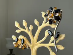 Vintage Rhinestone Brooch And Clip Earrings Set