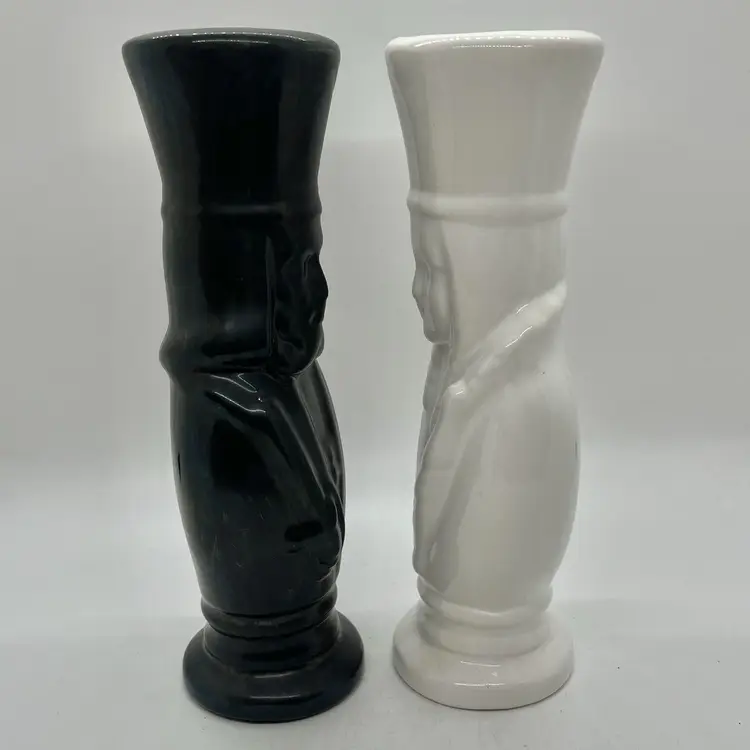 Vintage MCM Hobbyist Pottery Chess Piece Vases 8” King Queen Black White