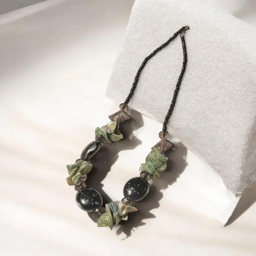 Earthy Green and Black Beaded Necklace