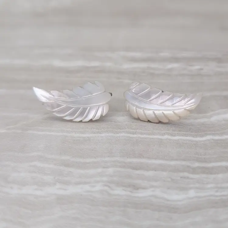 Vintage Screw Back Earrings White Mother of Pearl Leaf Shape Whimsical Earrings