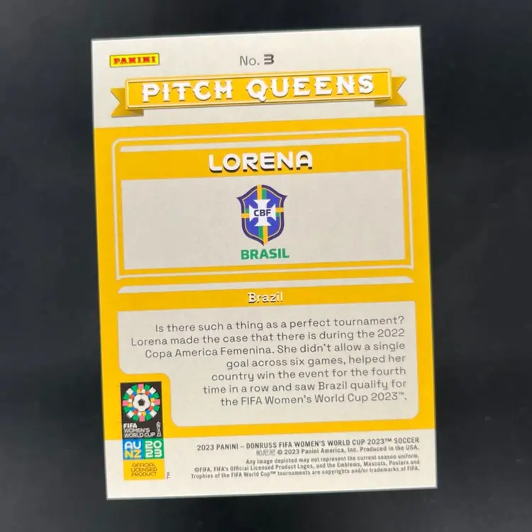 Lorena 2023 Donruss Women’s World Cup Pitch Queens Blue /99 Soccer Card